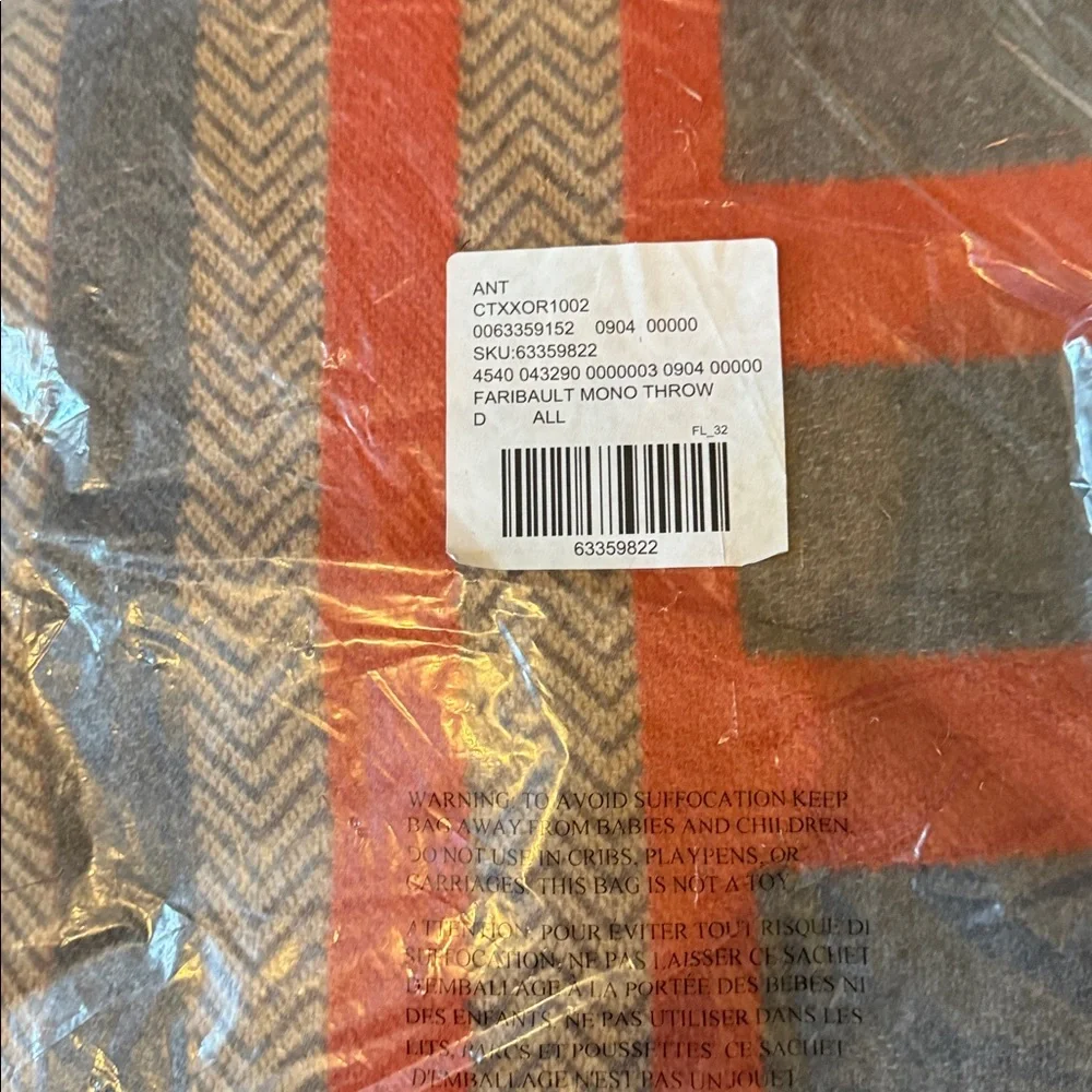 NEW Anthropologie Faribault Monogram D Wool Blend Throw Blanket